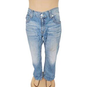 True Religion Men's Blue Flap Pocket Medium Wash Straight Jeans Size 42